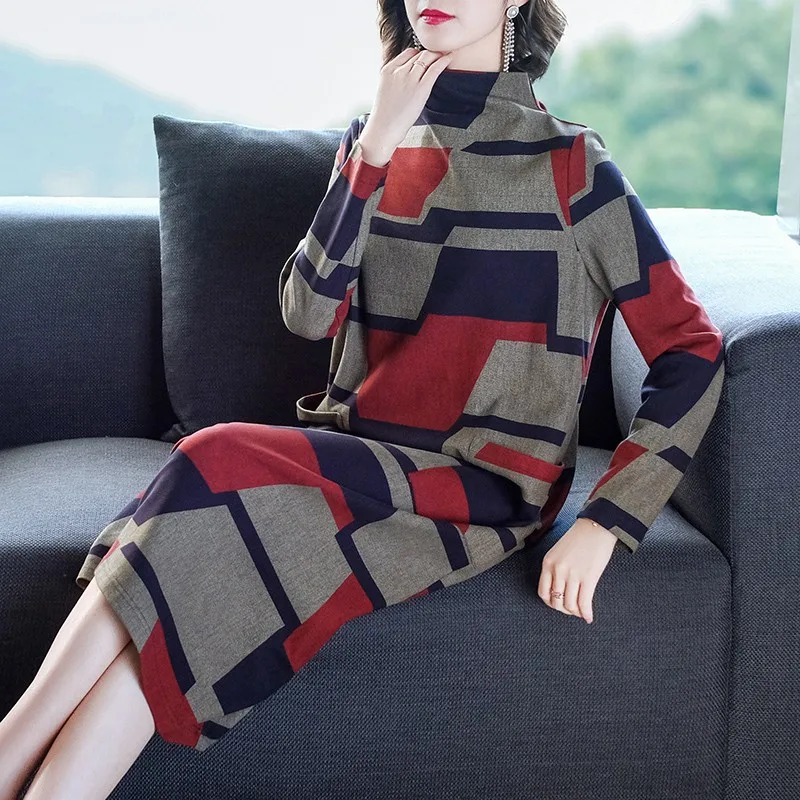 Женский пуловер Водолазка с длинными рукавами платье осень зима лоскутное