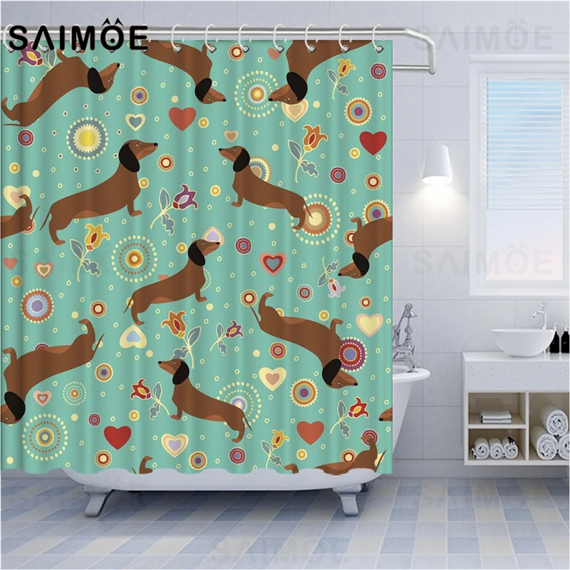 Занавеска для душа SAIMOE такса s мультяшная коричневая зеленая водонепроницаемая