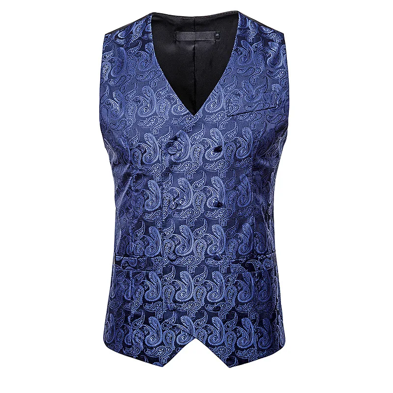 Деловой мужской темно синий жилет с узором пейсли 2019 брендовый приталенный v