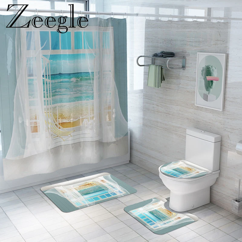 Funny Bathroom Mat Shower Room Bath And Curtain Set Polyester Waterproof 180x180cm With | Дом и сад