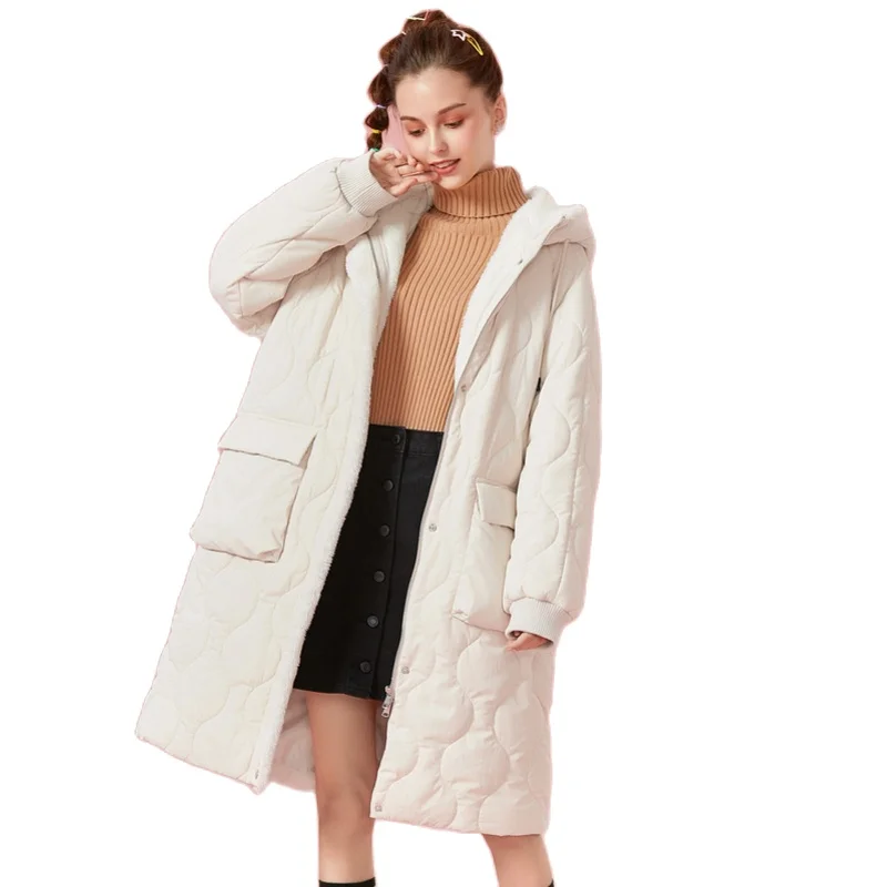 Женское Стеганое пальто на флисовой подкладке SEMIR с капюшоном завязках и
