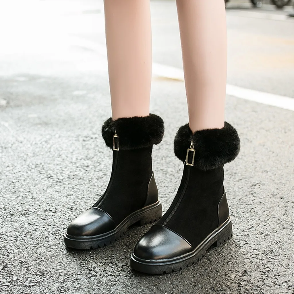 Женские ботинки на платформе Уличная обувь женские высокие плюшевые молнии