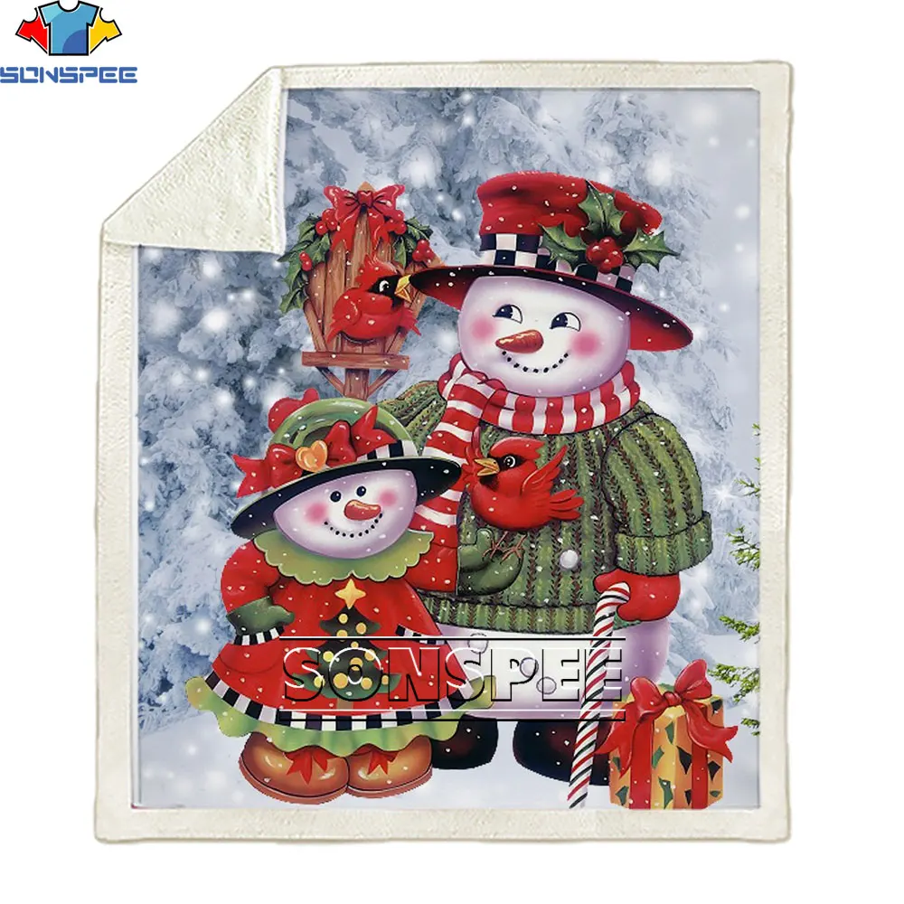 

SONSPEE 3D Sofa Travel Youth Bedding Cute Snowman Christmas 3D Print Double Layer Casual Fashion Blankets Bedspread For Plush