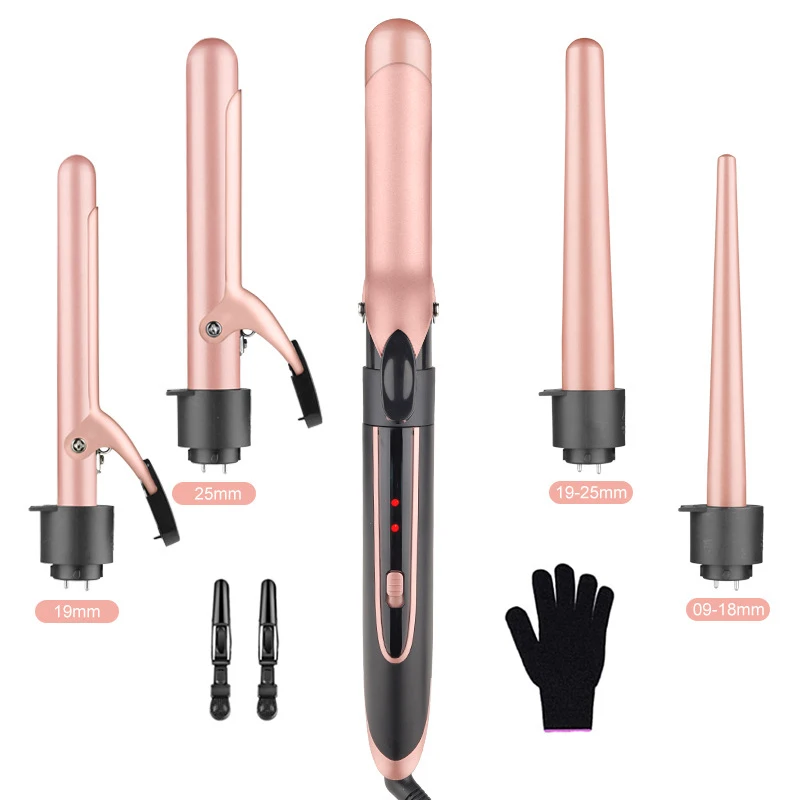 

5 in 1 Curlers conical curling iron single tube ceramic glaze pear flower cone electric hair curly hair