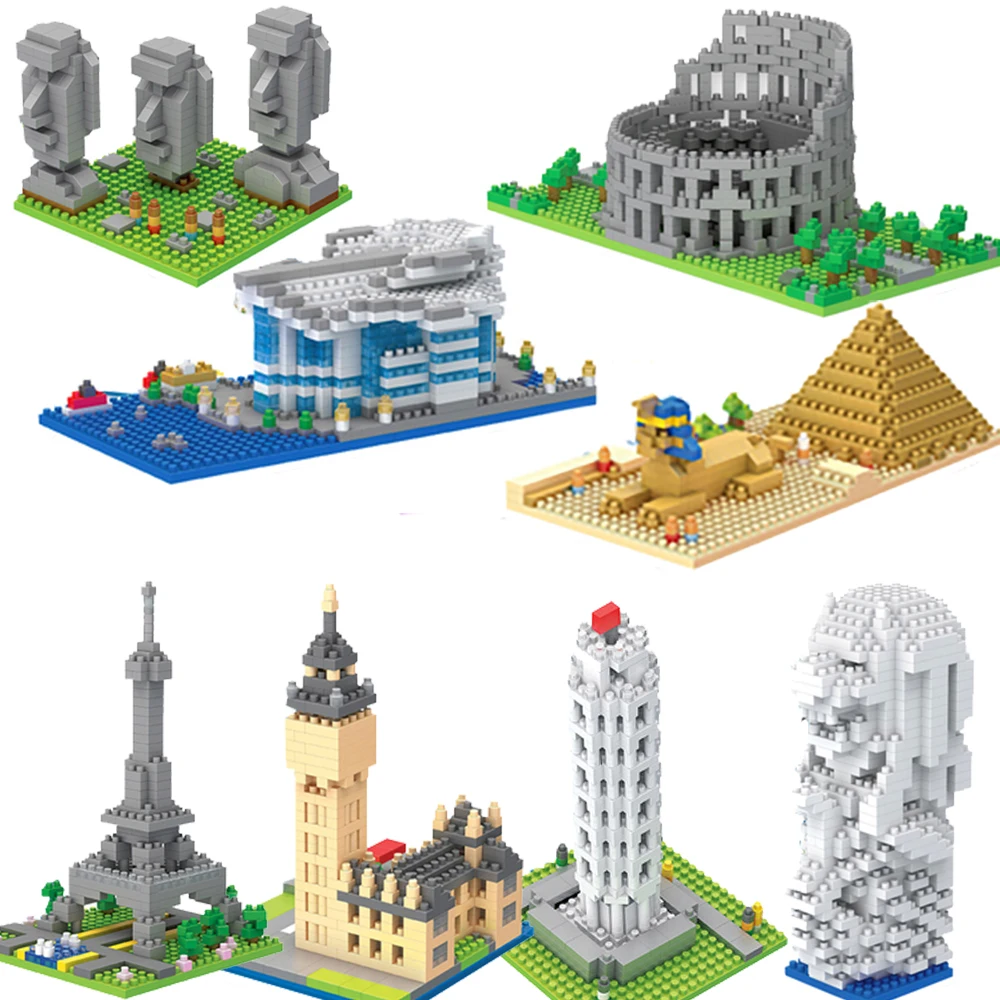 

Mini Architecture Micro Bricks Pyramid Model Building Blocks Kits Leaning Pisa Eiffel Tower Big Ben Expert Sets Rome Colosseo