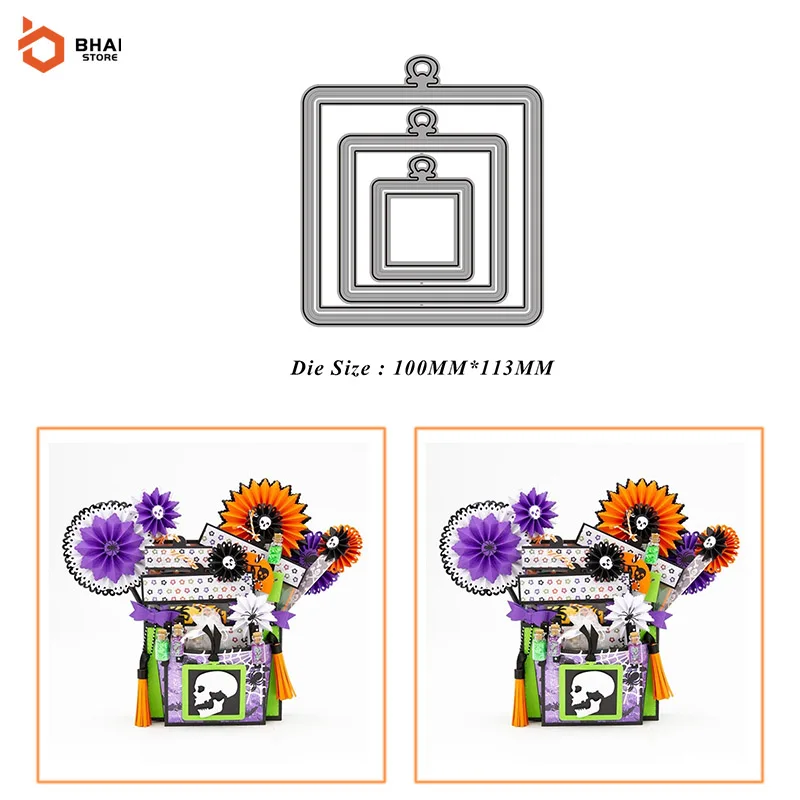 

New Design 3Pcs Square Tag Label Suit Metal Cutting Dies Cut Decoration Scrapbook Paper Card Embossing Decor Craft 2021