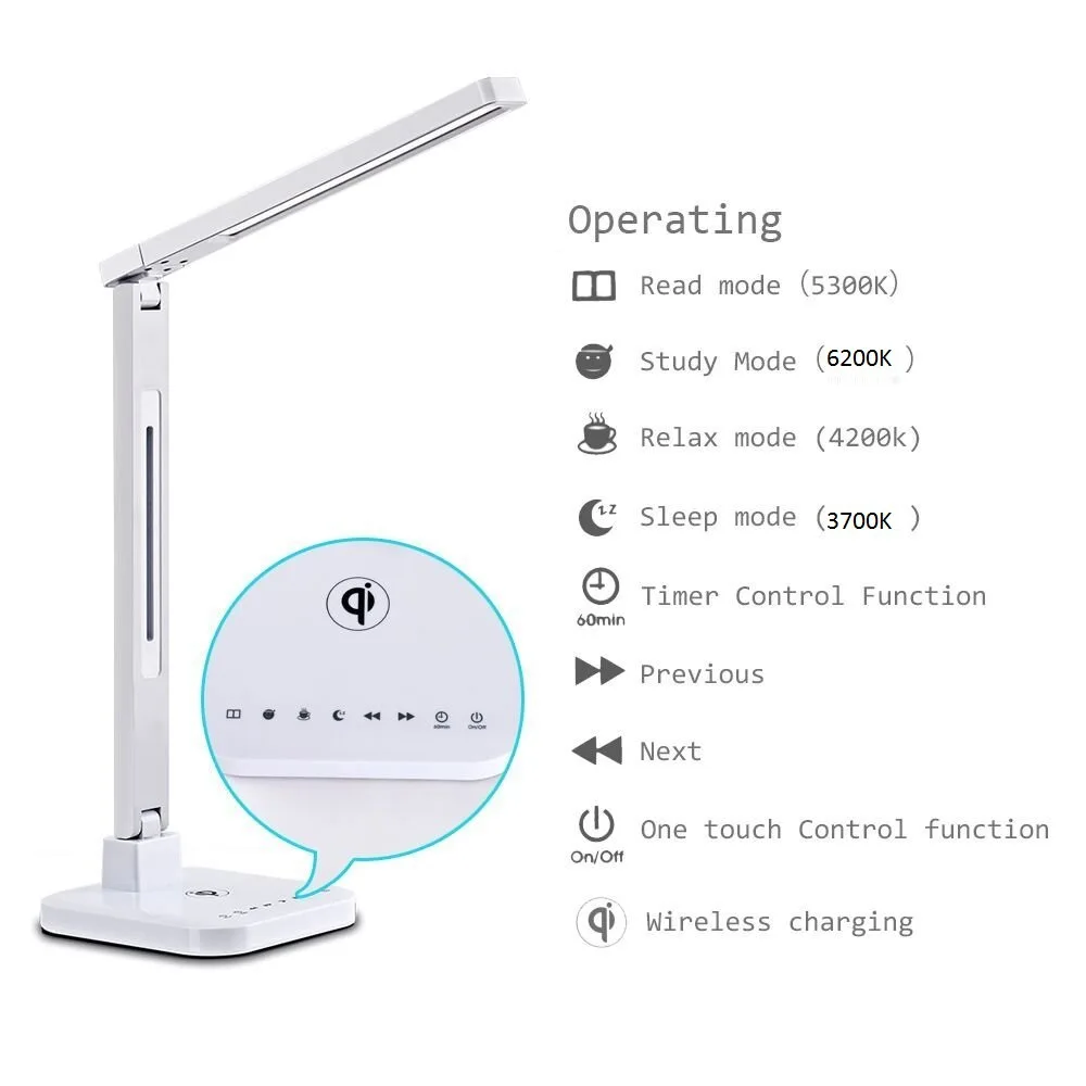 

LED Desk lamp wireless charging with USB mobile phone charger dimmable led table lamp night light For desk light iPhone Charging
