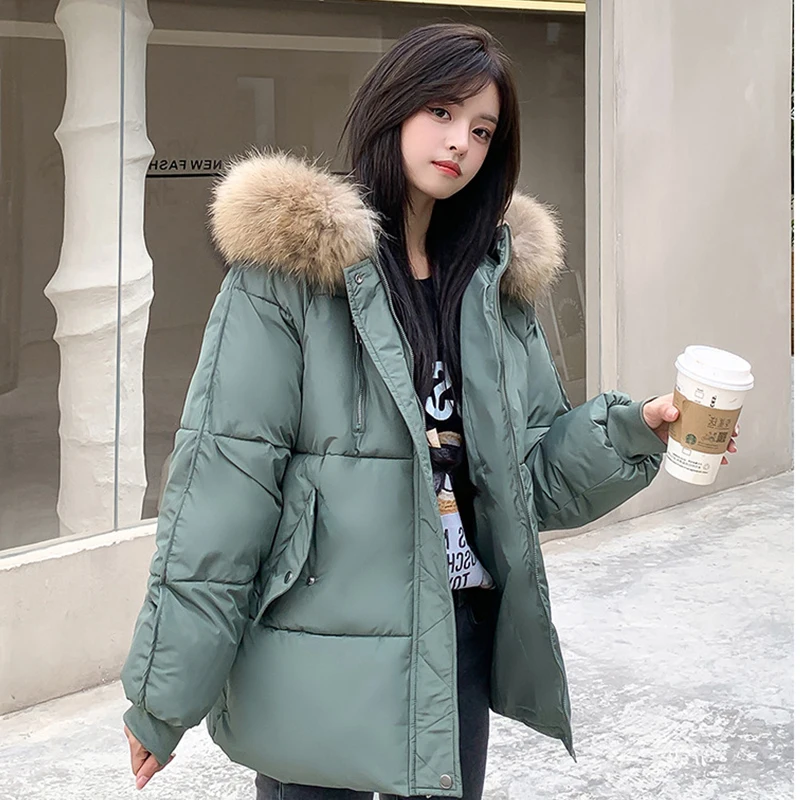 

2021 New Winter Women Fur Collar Parkas Jackets Fashion Hooded Thicken Warm Padded Coat Female Lady Winter Outwear Jacket parkas
