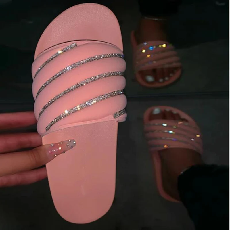 

Mlcriyg Summer Slippers Women's Shoes Non-slip Beach Plus Size Ladies Slides Rhinestone Rainbow Color Outdoor Female 2021 New