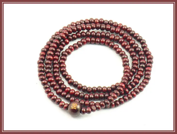 Тибетский буддизм 216 Красное сандаловое дерево резная Будда Мала ожерелье|mala