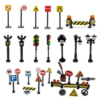 locking city series street lamp traffic light road sign windmill building blocks educational toys assembly city model toy sets