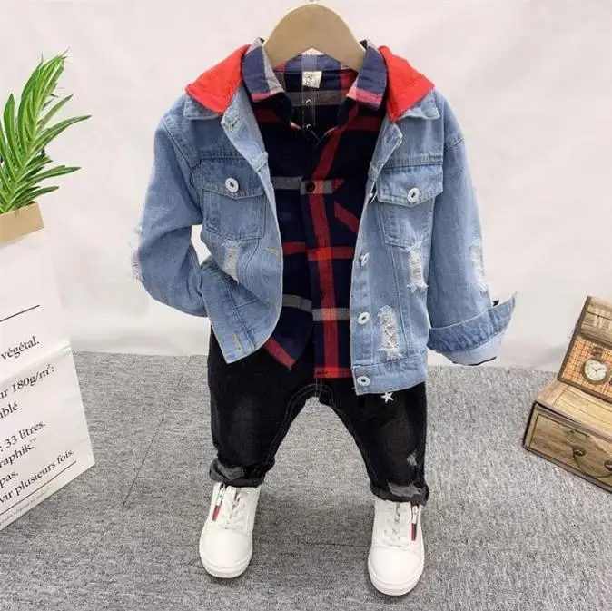 

Kids Clothing Baby Boys spring autumn Sports 3pieces set Tracksuits 2-6years Casual clothes Children Denim jacket,shirt,jeans
