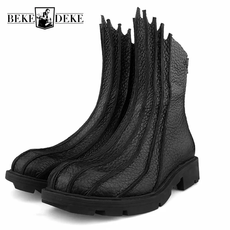 

Высокие сапоги из натуральной кожи высокого качества в стиле Харадзюку; Зимние теплые мужские сапоги до середины икры с круглым носком и молнией сзади