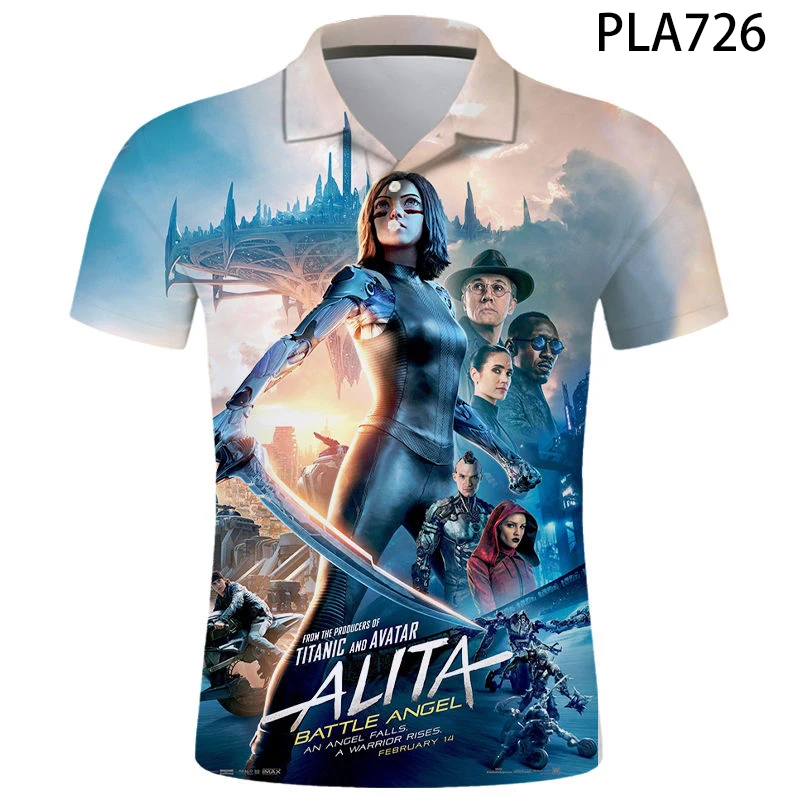 Летняя уличная одежда Alita с ангелом битвы крутая мужская рубашка-поло 3D принтом