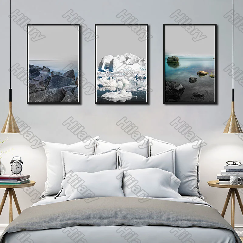 

Poster Ice Stone Beach Sea Landscape Canvas Painting and Prints Wall Art Pictures Decoration for Living Room 3Pcs Frameless