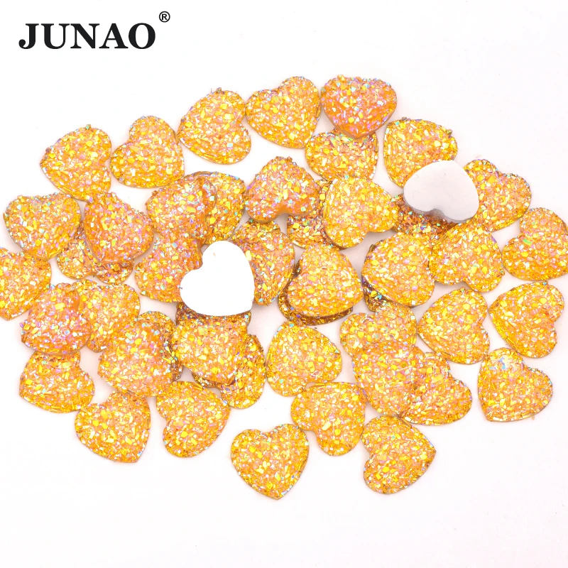 

JUNAO 12mm 100pcs Love Heart Shaped Resin Stone Rhinestones Glitter AB Colors Crystal Glue On Flatback Strass For Clothing