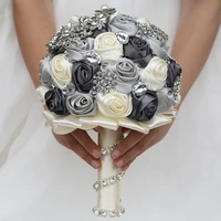20cm artificial wedding brooch bouquet handmade satin flowers rhinestone crystal bridesmaid bridal bouquet de mariage w375