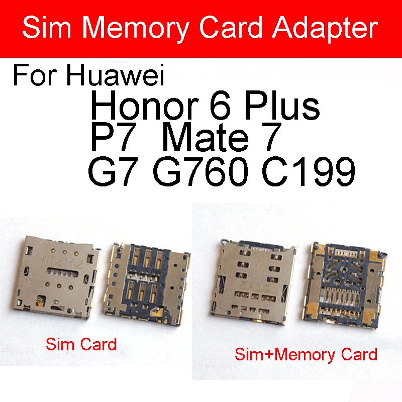 Держатель адаптера для sim карты Huawei Honor 6 Plus P7 Mate 7 C199 G7 G760 Sim + устройство чтения карт