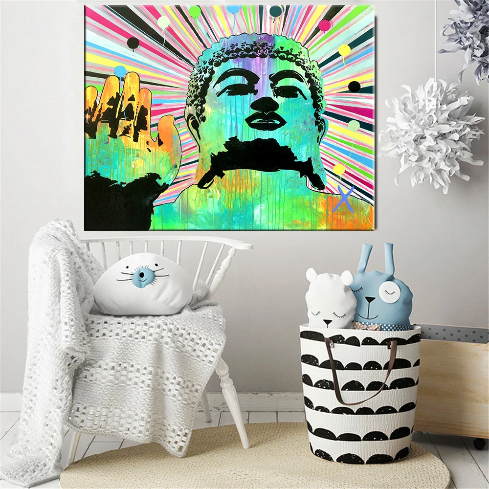 

Abstract Buddha Head Canvas Paintings Posters And Prints Buddhism Wall Graffiti Art Canvas Prints Wall Pictures For Living Room