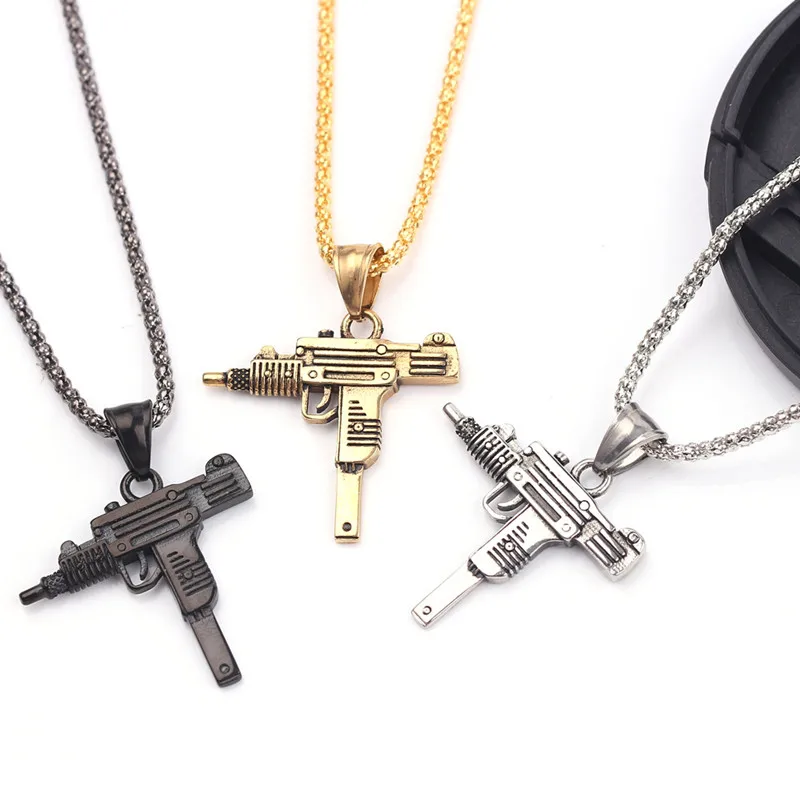 Personality Uzi Gun Shaped Pendant Necklace For Women Men Night Club Bar Party Accessory Gothic Male Punk Hip hop Chain Jewelry | Украшения