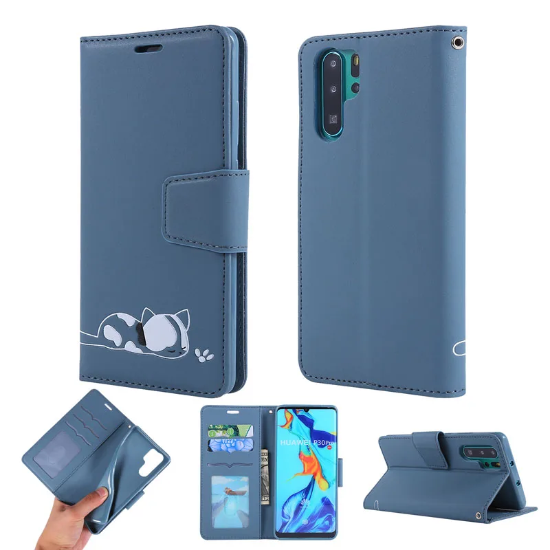 Чехол из искусственной кожи с котом для huawei P30Pro P20 P30lite y7 y6 откидная карта с ремешком для Honor 10lite