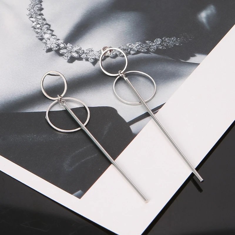 

Korean Double Circle Dangling Earrings Geometric Drop Earring Female Jewelry E56A