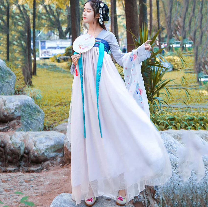 Hanfu костюм для китайских танцев, традиционный Древний китайский костюм для женщин, народное платье, праздничная одежда для выступлений