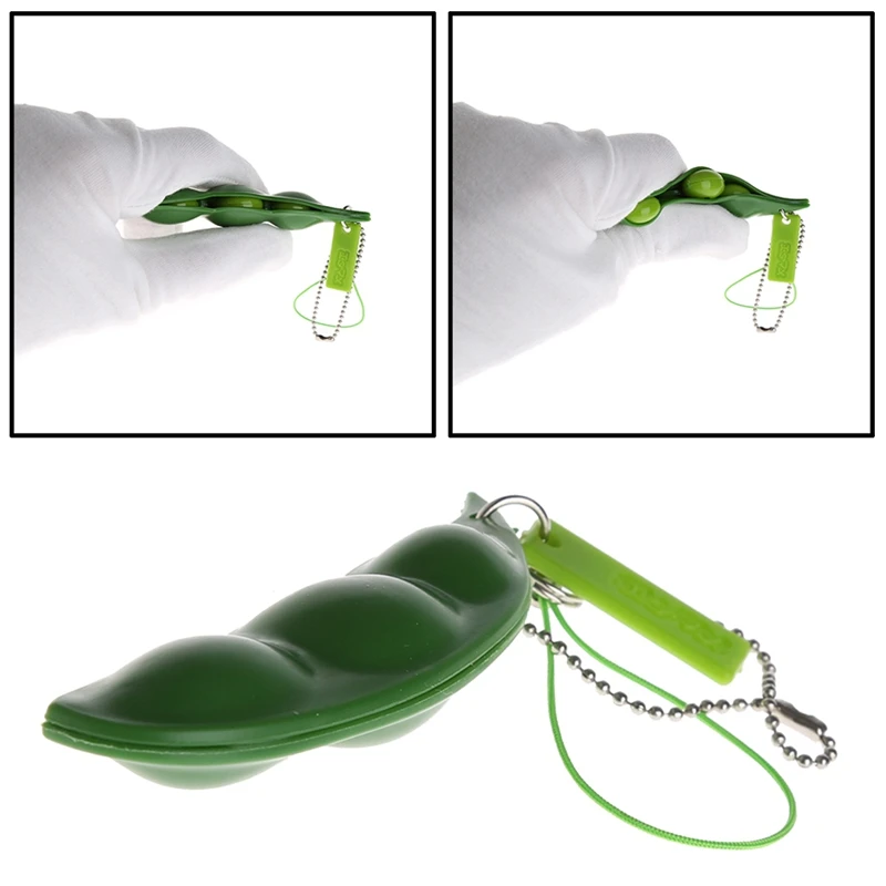 

Squeeze-a-Bean Soybean Fidget Vent Toys Stress Relieving Keychain Keyring Gift