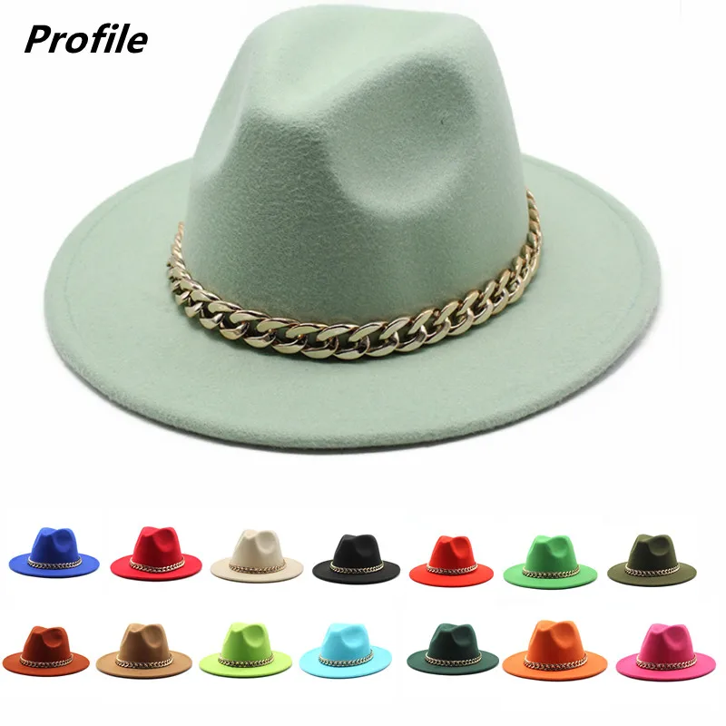 Шляпа-федора новая акриловая Золотая зимняя женская шляпа-федора с цепочкой