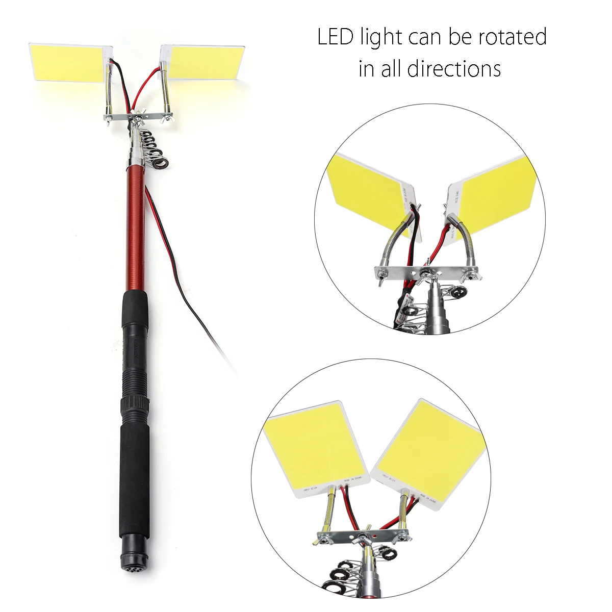 Angle Adjustable 12V Telescopic LED Fishing Rod Outdoor Lantern Camping Lamp Lights White with RF Remote