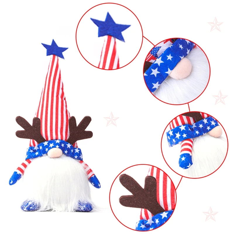 

Patriotic Gnome Veterans Day American President Election Decoration Tomte LED Stars Stripes Elf 4th of July Gift