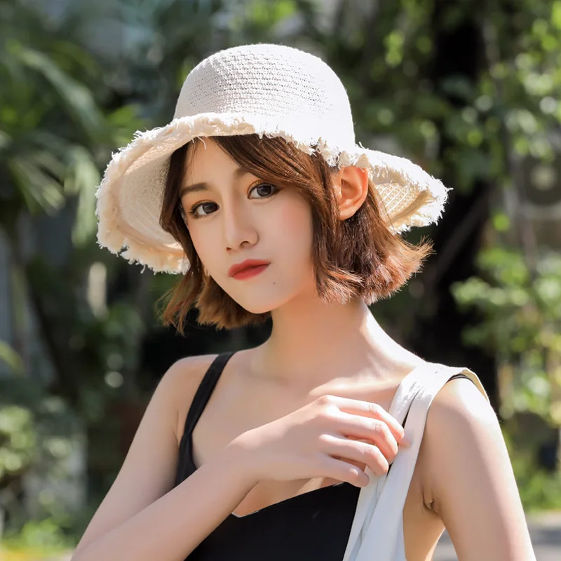 

Fashion New Summer All-match Loose Edge Raffia Straw Hat Sun Hat Female Seaside Vacation Straw Hat Big Brim Beach Hat Sun Hat