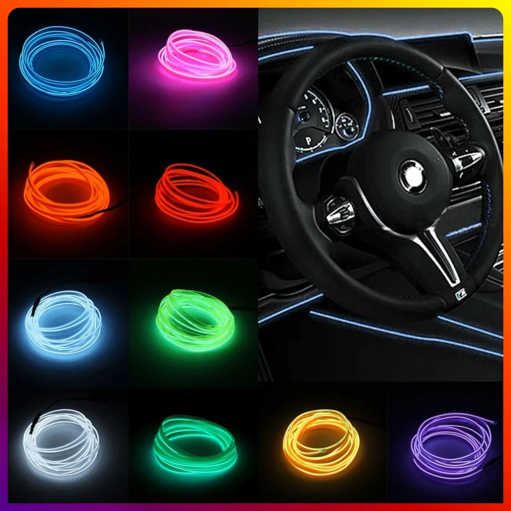 

1PC 1M 3M 5M LED EL Light Car Vehicle DIY Light Flexible Interior Decoration Moulding Light Strip Car Party Decoration Light
