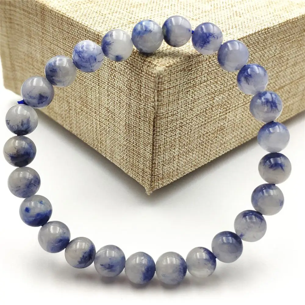 Браслет из натурального синего кварца с рутилированными кристаллами и круглыми