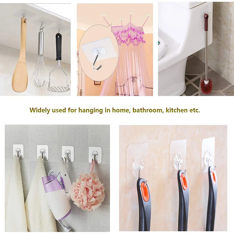 

24pcs Transparent Strong Self Adhesive Door Wall Hangers Hooks for home Kitchen and Bathroom cup sucker hanger key holder hook