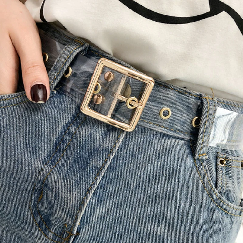 Высокое качество женский прозрачный полный ремень панк заклепки пряжка талия