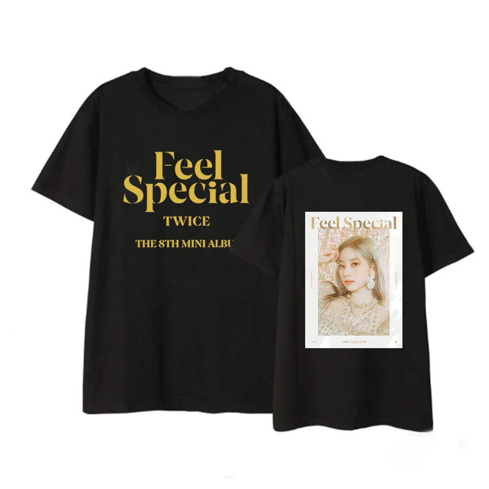 Black 05 Kpop TWICE FEEL SPECIAL The 8th Mini Album Shirt Повседневная Свободная одежда в стиле хип-хоп футболка Топы с короткими рукавами футболка DX1219 - Цвет: Black 05