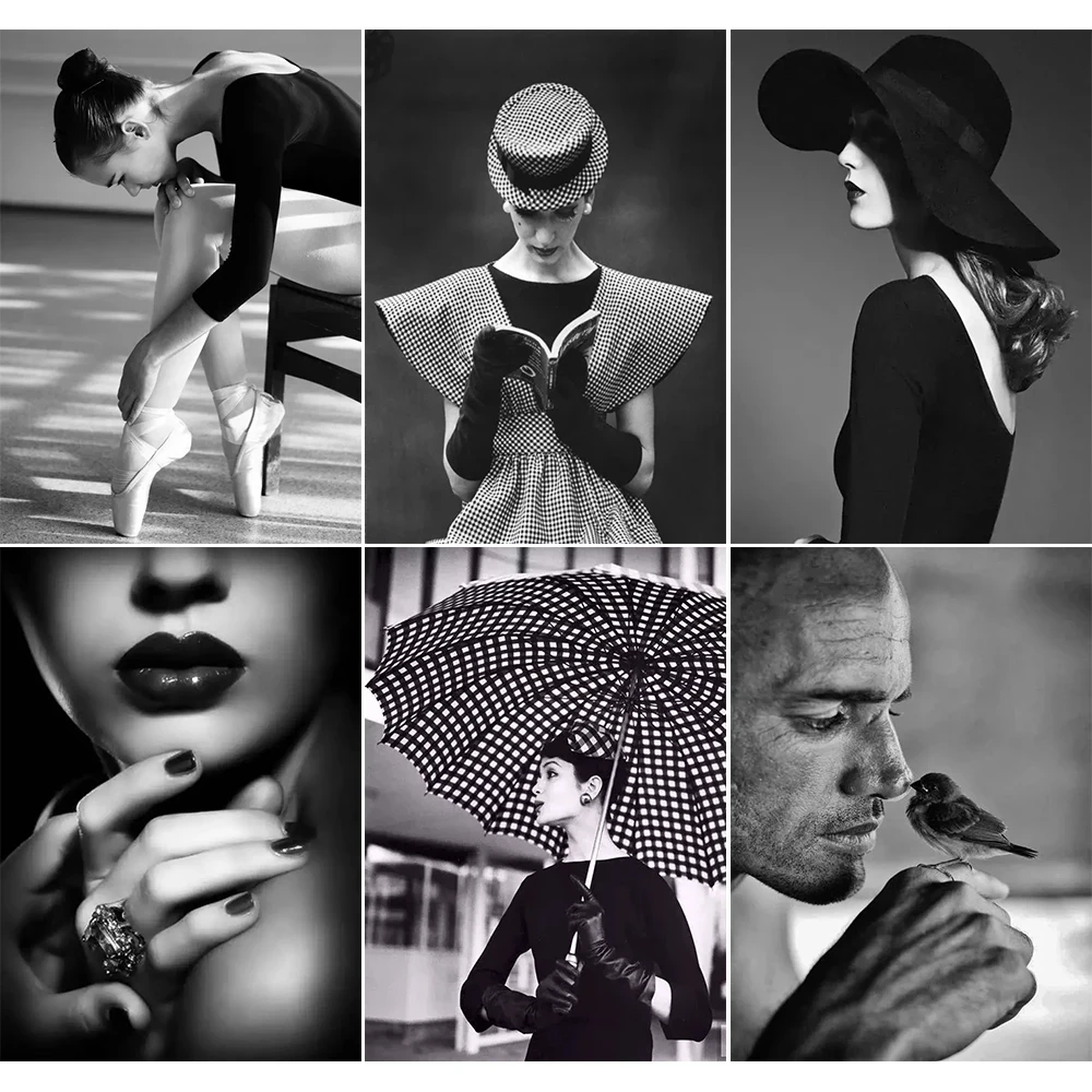 Набор для алмазной вышивки сделай сам крестиком в черно-белом цвете с