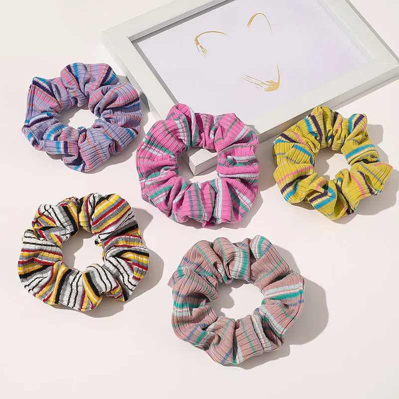 Женские теплые разноцветные вязаные полосатые резинки для больших волос