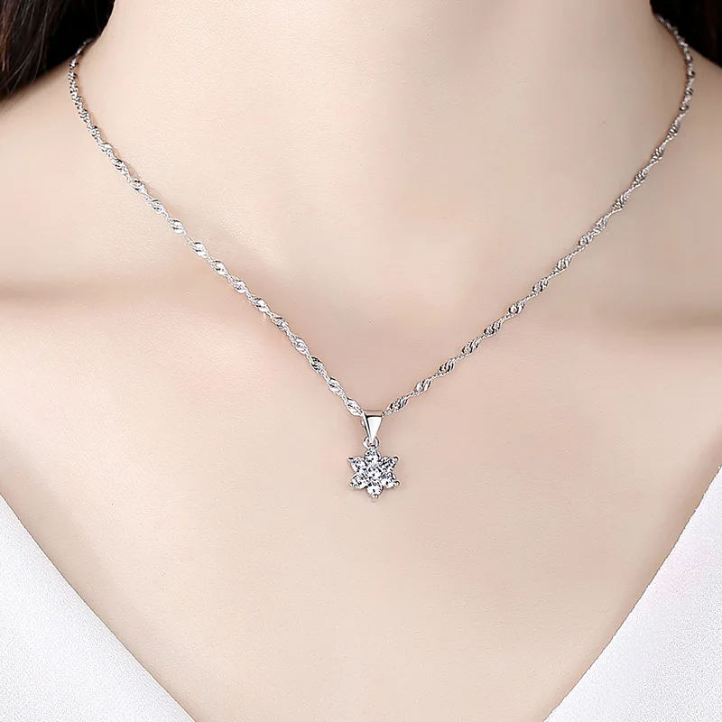 

MEYRROYU 925 Sterling Silver Snowflake Crystal Pendant Necklace Clavicle Chain for Women Fashion Jewelry Best Gift