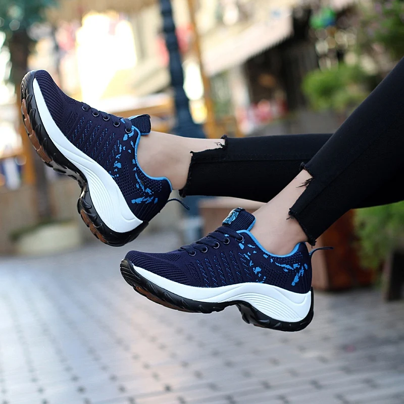 Women Tennis Shoes Sneakers Basket Thick Platform Wedge Lace-Up Breathable Sport Shoes For Woman Ladies Heightening Shoes