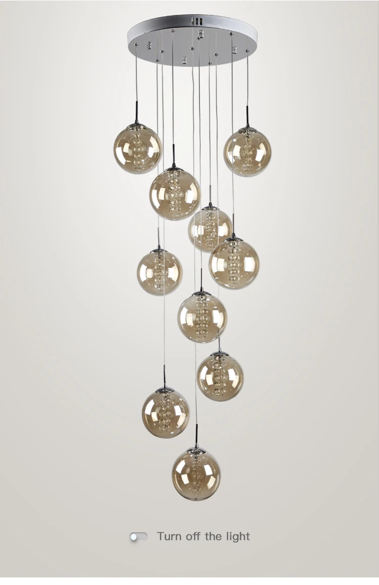 Высокая вилла Entryway Orb стеклянные лестницы Висячие спиральные длинные лампы Современные хрустальные бусины лестница люстра для дома