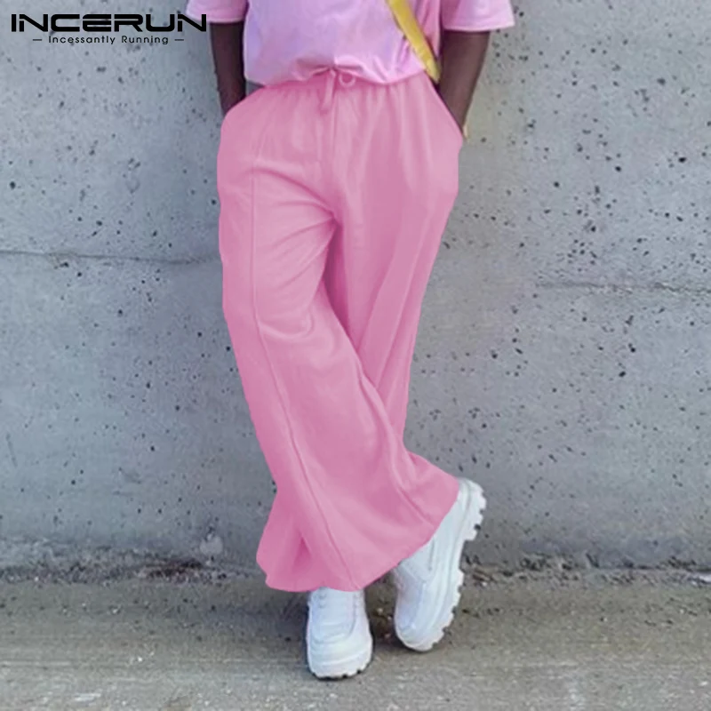 

Брюки INCERUN мужские с широкими штанинами, однотонные джоггеры, уличная одежда, свободные повседневные штаны на шнурке, мужские брюки для ворк...