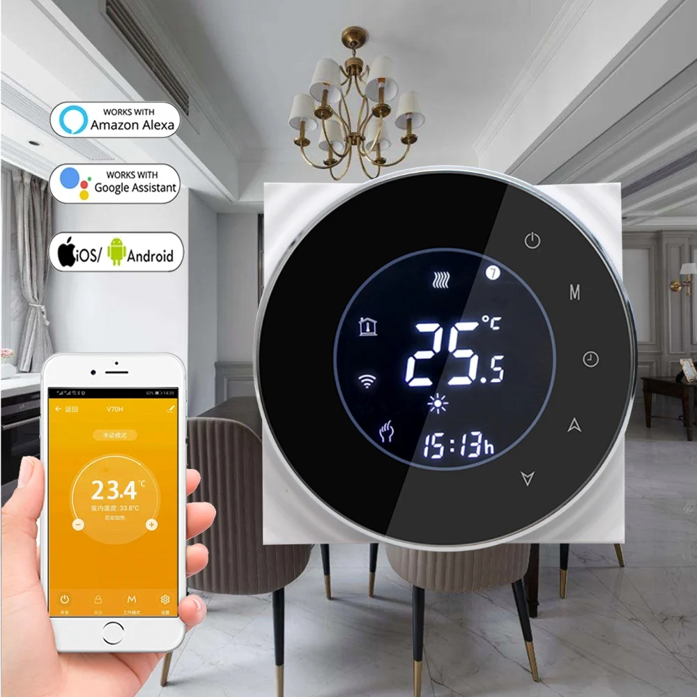Круглый умный Wi-Fi контроллер термостата с сенсорным экраном для системы теплого