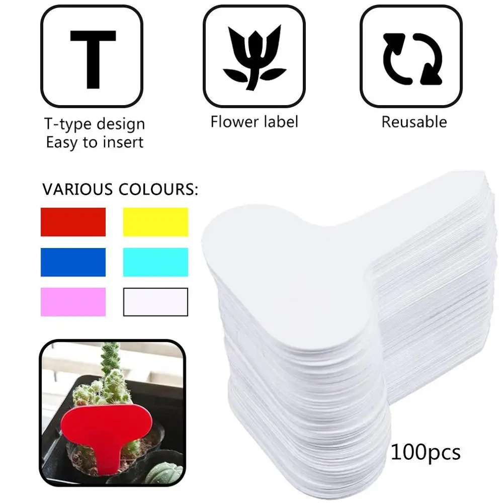 

100PCS Plastic Plant Flower Label T-type Tags Markers Garden Nursery Tag Decorations Horticulture Plant Classification