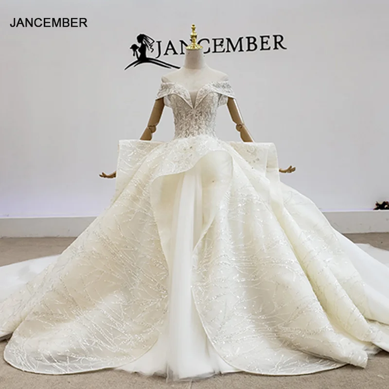 

HTL1508 Vestidos Luxury Wedding Dresses 2020 Beaded Short Sleeve Long Applique Sweetheart Ball Gowns sukienki slubne