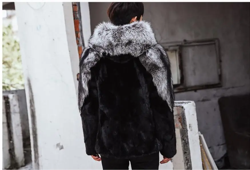 Новинка S/6Xl мужские пальто с искусственным мехом Лоскутная с капюшоном зима осень теплая Лоскутная меховая верхняя одежда размера плюс Мужская Меховая одежда K894
