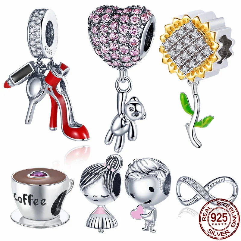 

100% Real 925 Sterling Silver Flamingo Heart Charm Fit Original 3mm Bracelet For Women DIY Jewelry