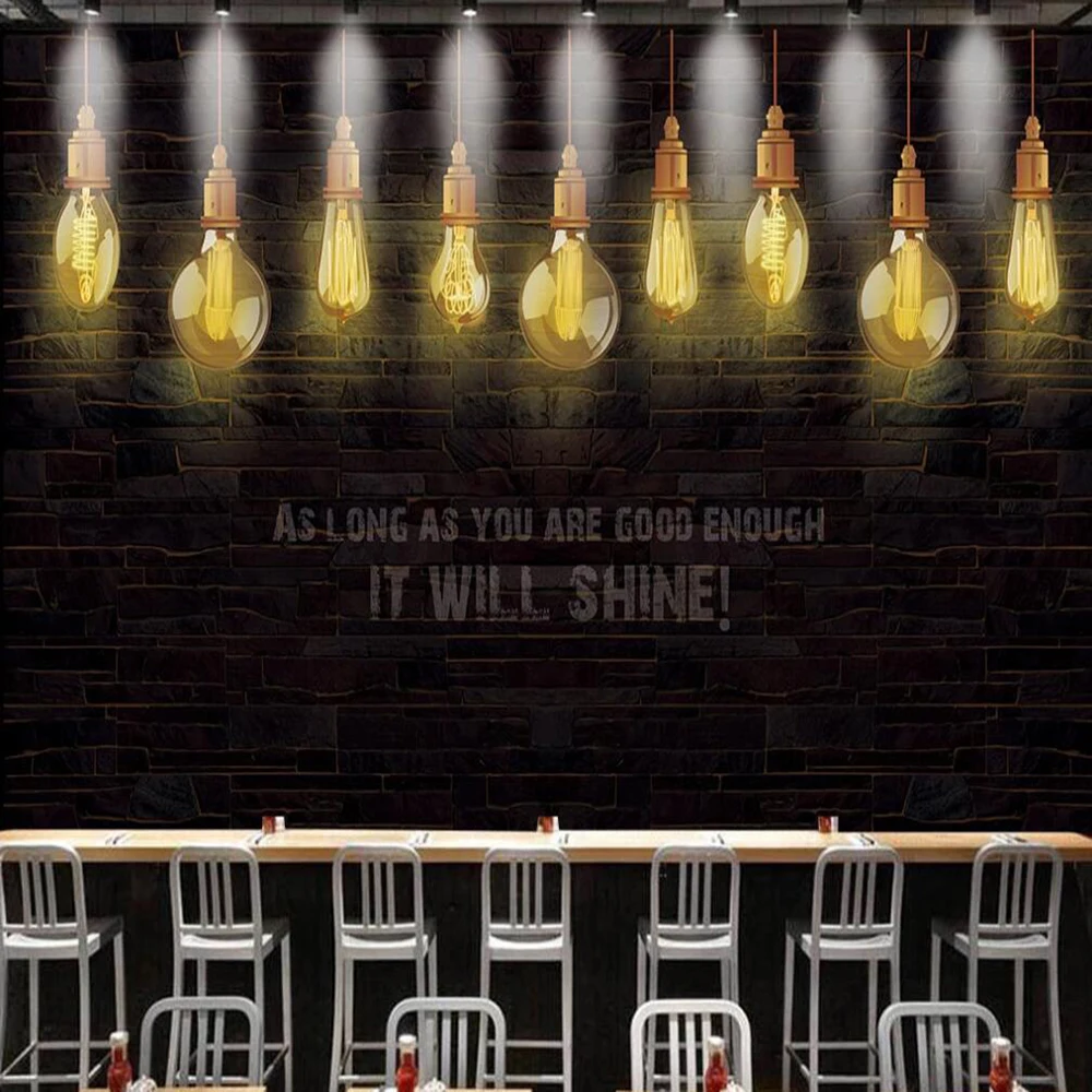 Большие 3D-обои Milofi на заказ Настенные обои Черной серии кирпичная стена лампочка