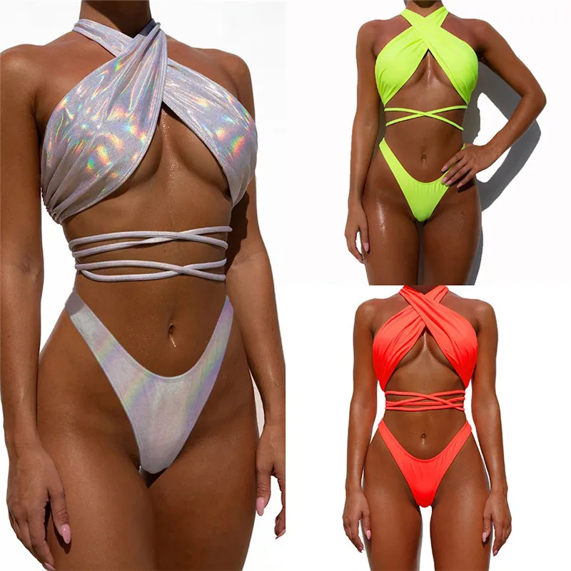 

Sexy Women Halter Bandage Bikini Set Push-Up Padded Swimwear Swimsuit Bathing Swimming Suits